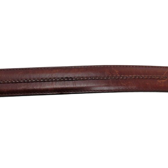 Vtg 90s Mens Cognac Brown Leather Belt Sz 34 Braided Inlay Silver Distressed Buc - Picture 11 of 16